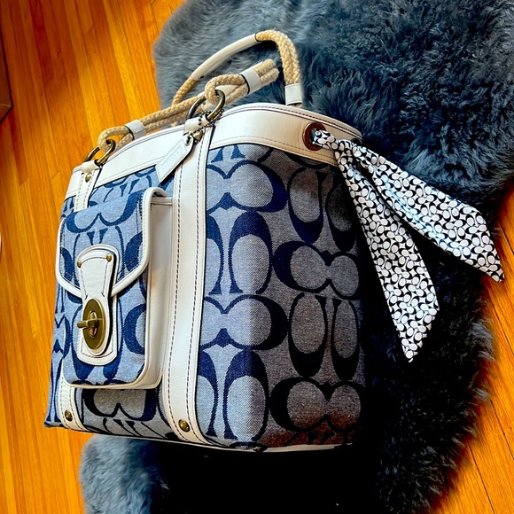 NWT Coach Resort Denim Signature +Parchment Leather Tote Weekend Carry-on 10600 - Picture 4 of 14